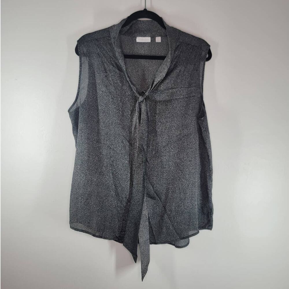 New York & Company Women's Stretch Tie Neck Sleeveless Top Blouse Gray Size XL - Picture 2 of 7
